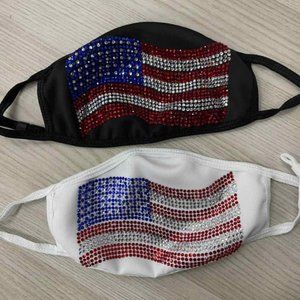 PACK OF 2 Bling Patriotic Rhinestone Face Mask